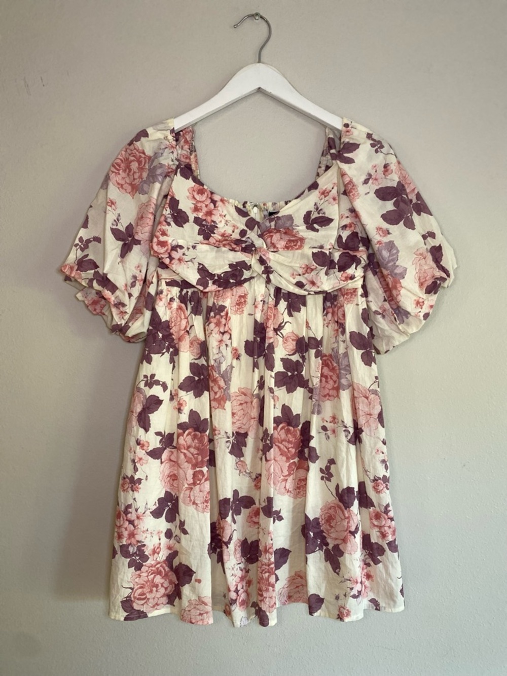 Trixxi Floral Puff Sleeve Mini Dress Size Large Romantic Boho Cottagecore - Picture 2 of 16
